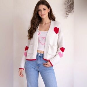 Francesca’s Knit Heart Open Cardigan Sweater Size Medium